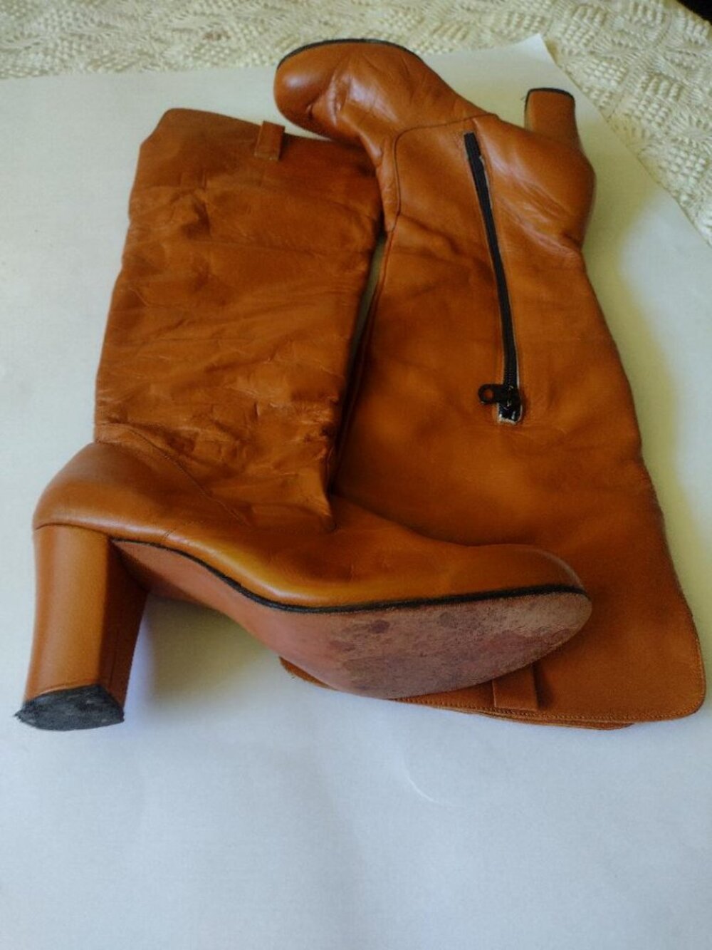 VTG Mexican 70s Avanti Leather Knee High Boots Block Heel Approximately Size 4
